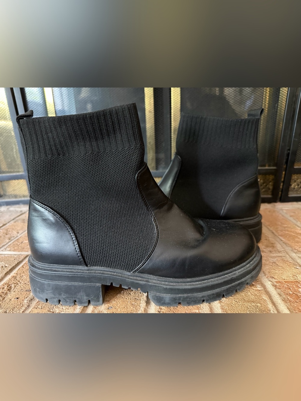 French Connection Black Ribbed Sock Chelsea Ankle Boots